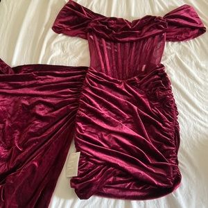 Miss Circle Burgundy Draping Off Shoulder Corset Dress
